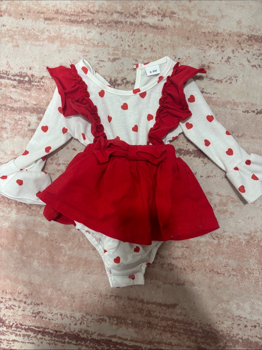 Red & White Heart Ruffle Baby Romper